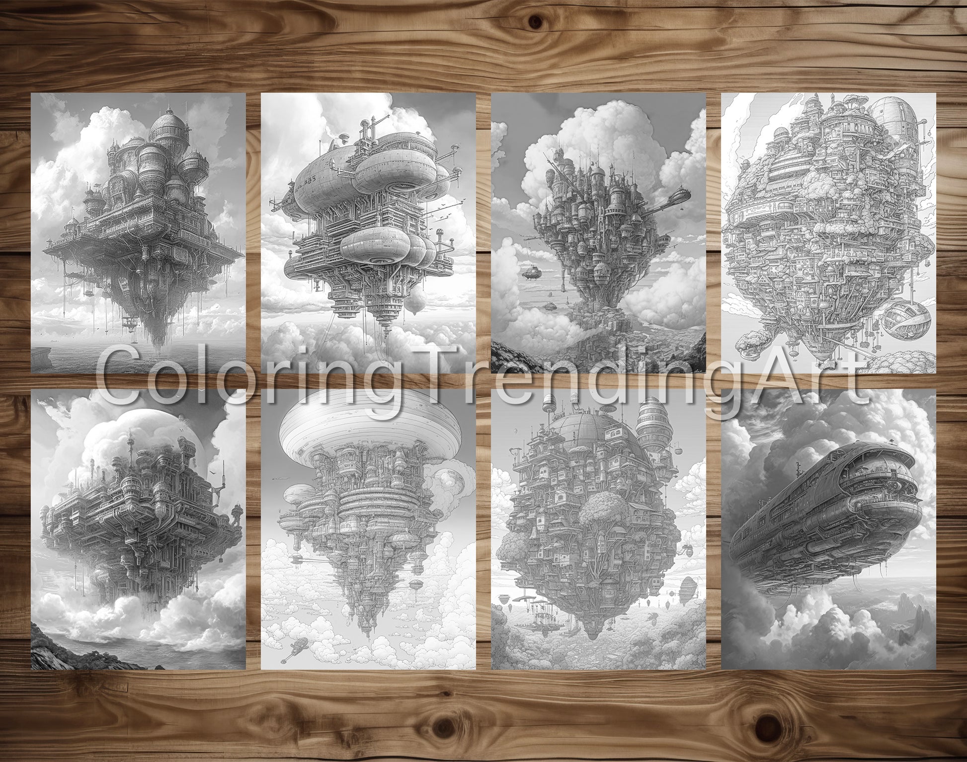 25 Airborne Kingdom Grayscale Coloring Pages Instant Download - Printable PDF – preview 4