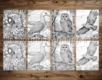 25 Amazing Birds Grayscale Coloring Pages - Instant Download - Printable PDF – preview 3