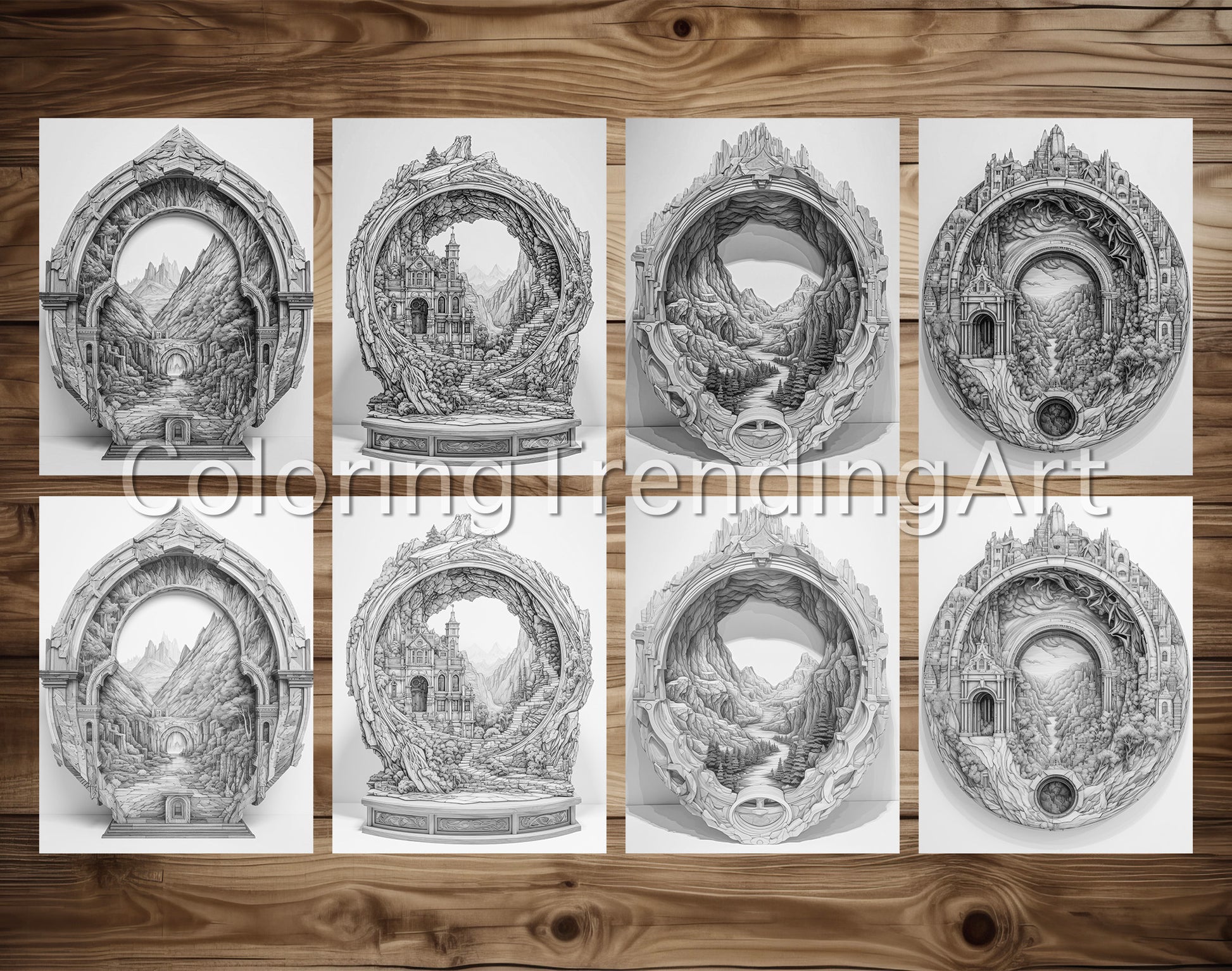 25 Amazing Sculptures Grayscale Coloring Pages - Instant Download - Printable PDF – preview 3