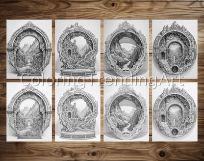 25 Amazing Sculptures Grayscale Coloring Pages - Instant Download - Printable PDF – preview 3