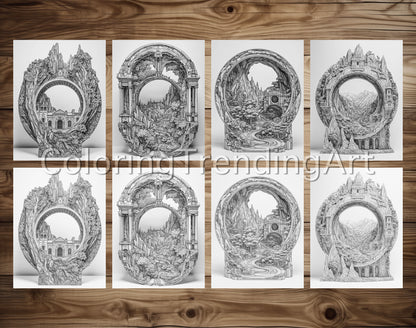 25 Amazing Sculptures Grayscale Coloring Pages - Instant Download - Printable PDF – preview 4