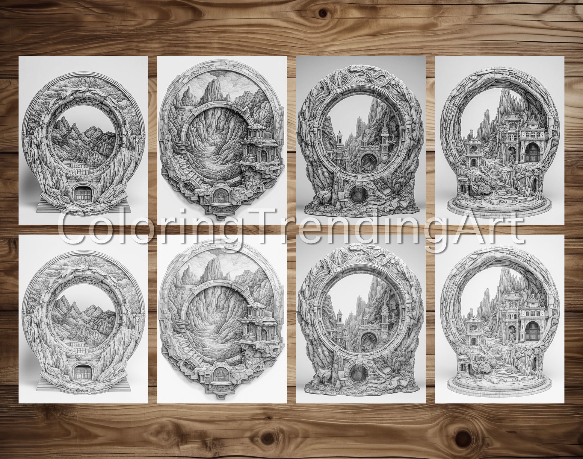 25 Amazing Sculptures Grayscale Coloring Pages - Instant Download - Printable PDF – preview 5