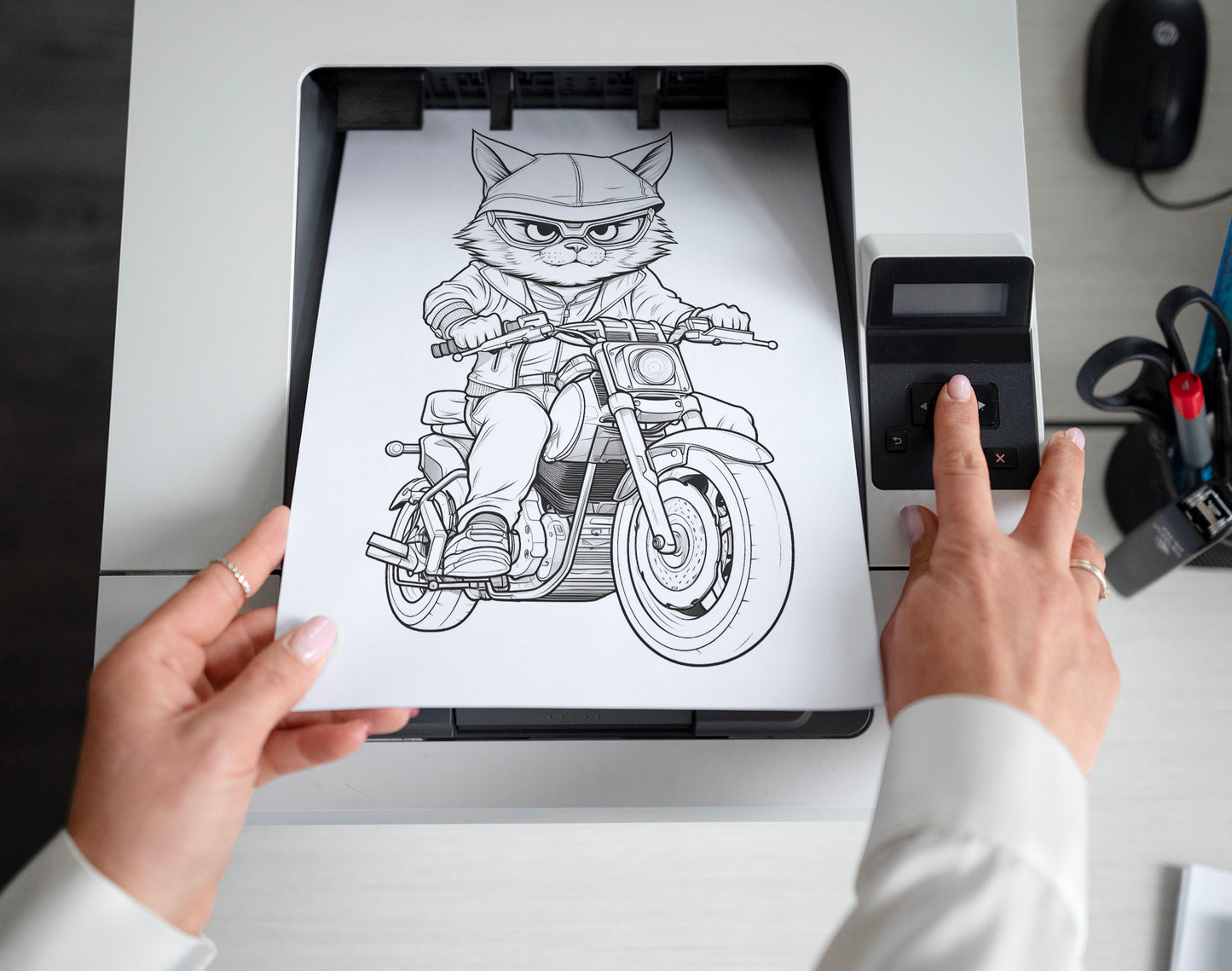 25 Animal Bikers Grayscale Coloring Pages - Instant Download - Printable PDF – preview 2