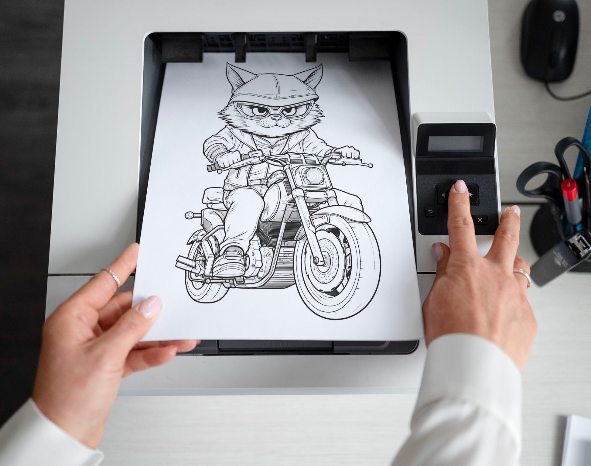 25 Animal Bikers Grayscale Coloring Pages - Instant Download - Printable PDF – preview 2