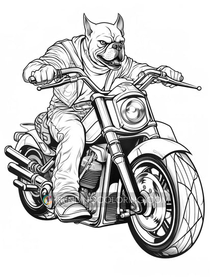 25 Animal Bikers Grayscale Coloring Pages - Instant Download - Printable PDF – preview 5