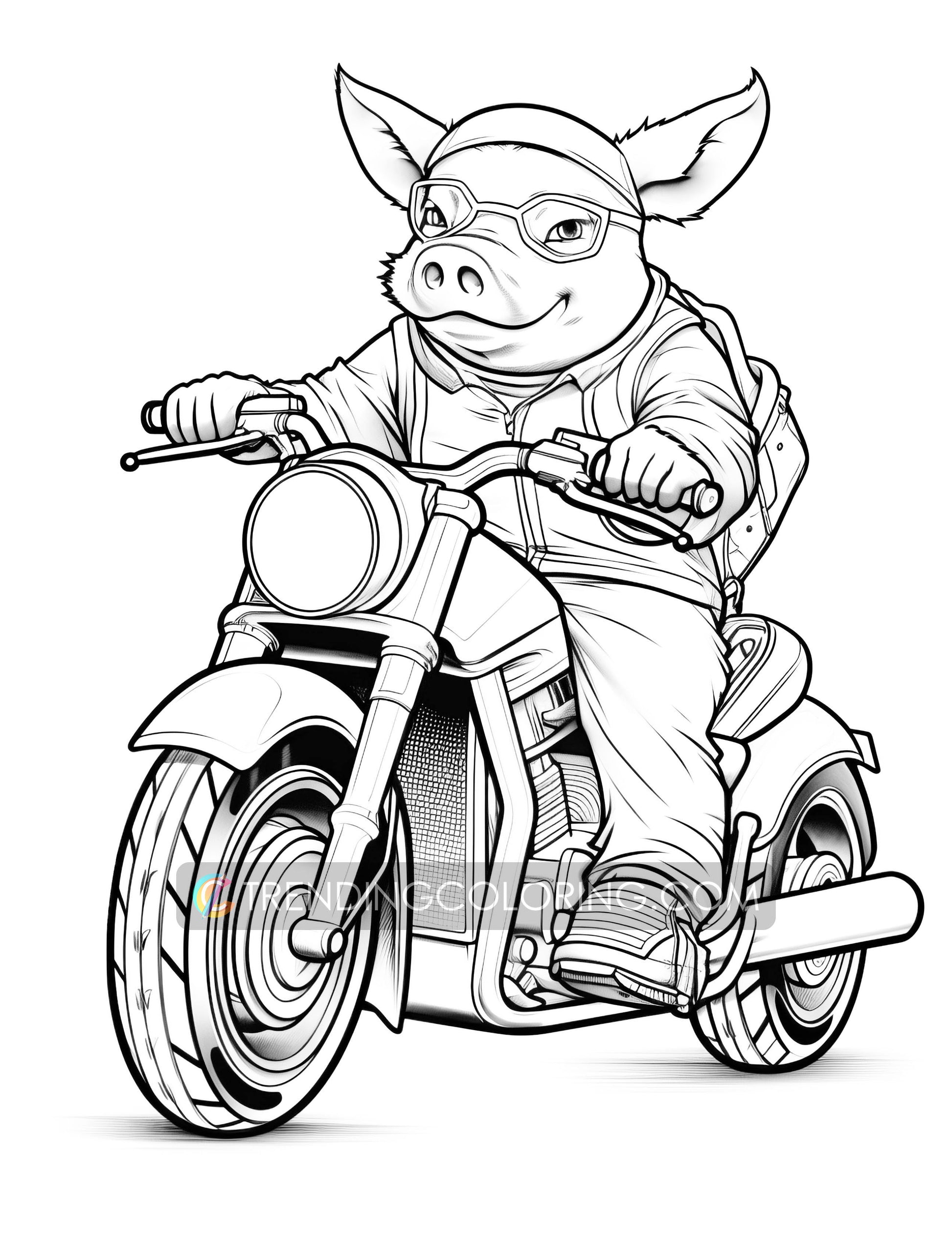 25 Animal Bikers Grayscale Coloring Pages - Instant Download - Printable PDF – preview 6