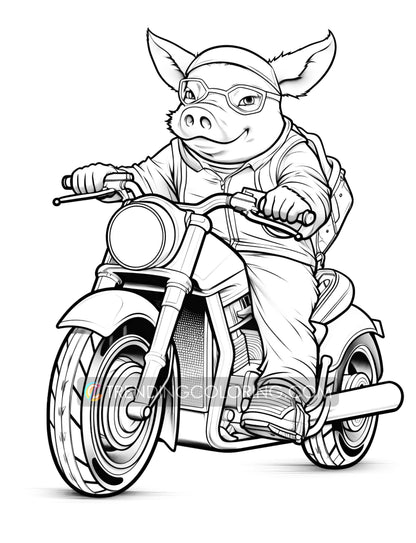 25 Animal Bikers Grayscale Coloring Pages - Instant Download - Printable PDF – preview 6