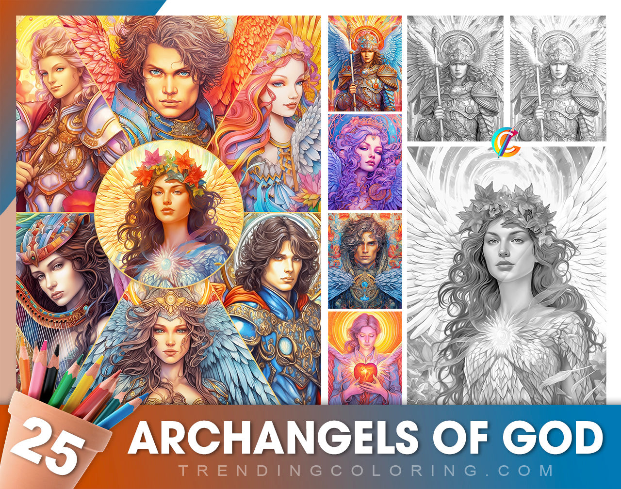 25 Archangels of God Grayscale Coloring Pages - Instant Download - Printable PDF