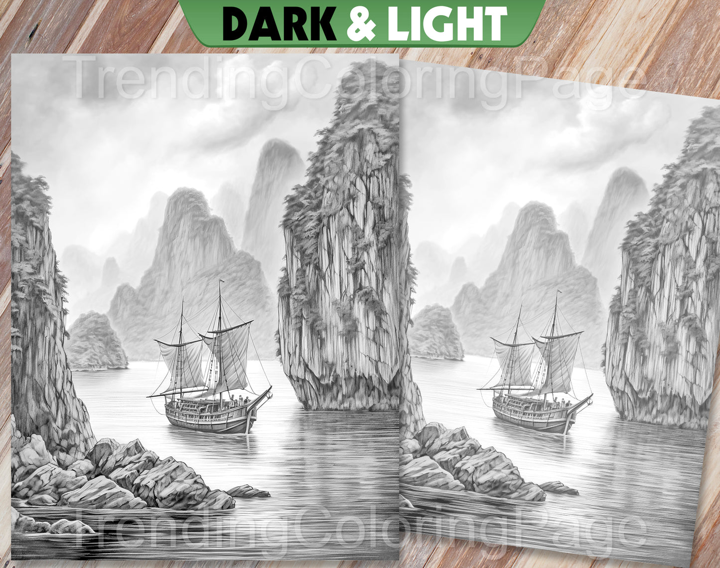 25 Around The World Grayscale Coloring Pages - Instant Download - Printable PDF Dark/Light – preview 7