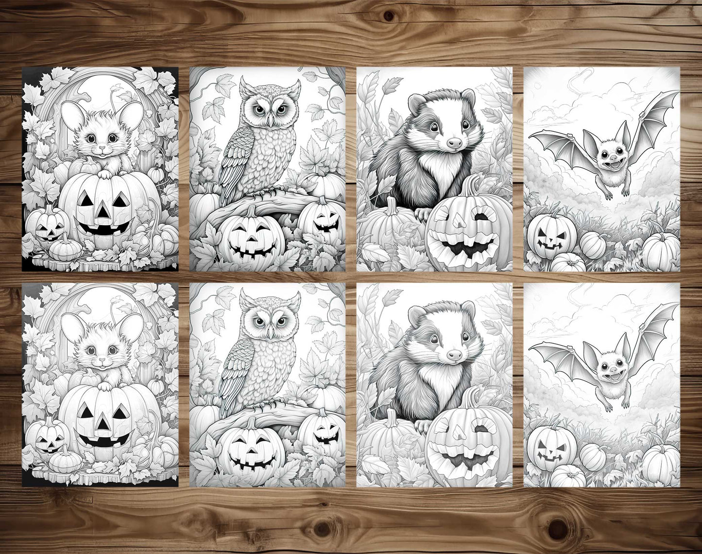 25 Autumn Animal Grayscale Coloring Pages - Instant Download - Printable PDF Dark/Light – preview 3