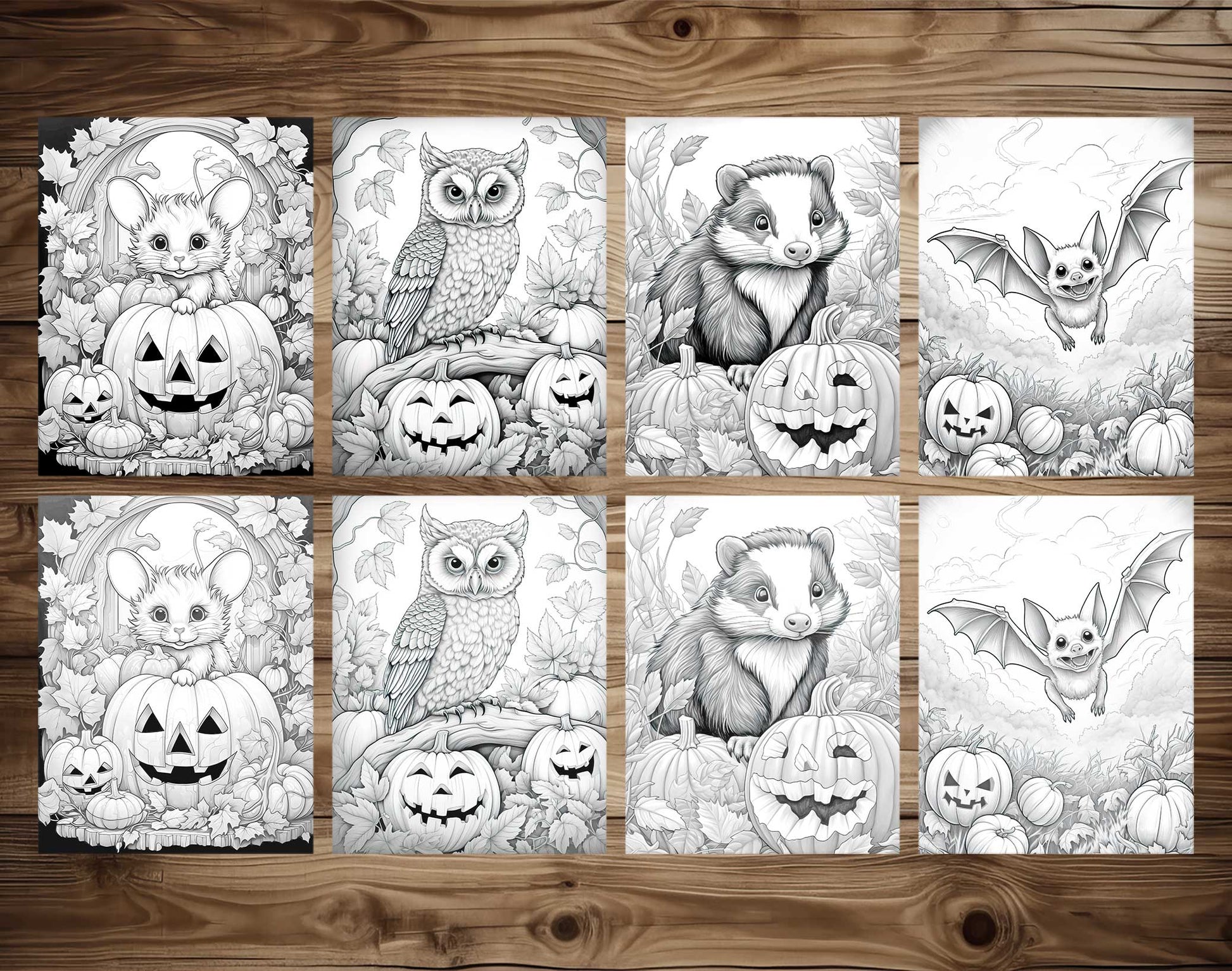 25 Autumn Animal Grayscale Coloring Pages - Instant Download - Printable PDF Dark/Light – preview 3