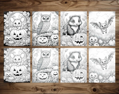 25 Autumn Animal Grayscale Coloring Pages - Instant Download - Printable PDF Dark/Light – preview 3