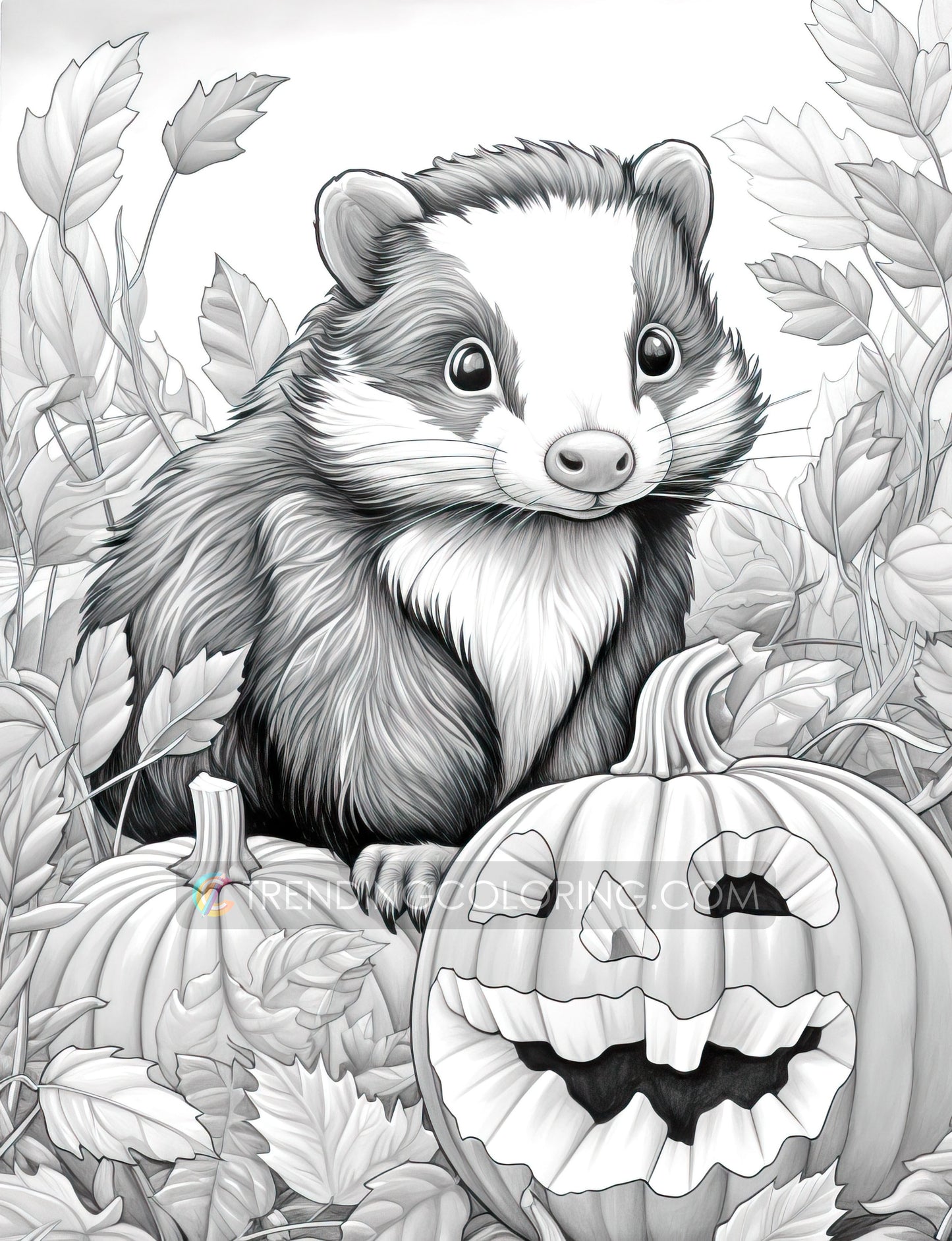 25 Autumn Animal Grayscale Coloring Pages - Instant Download - Printable PDF Dark/Light – preview 7