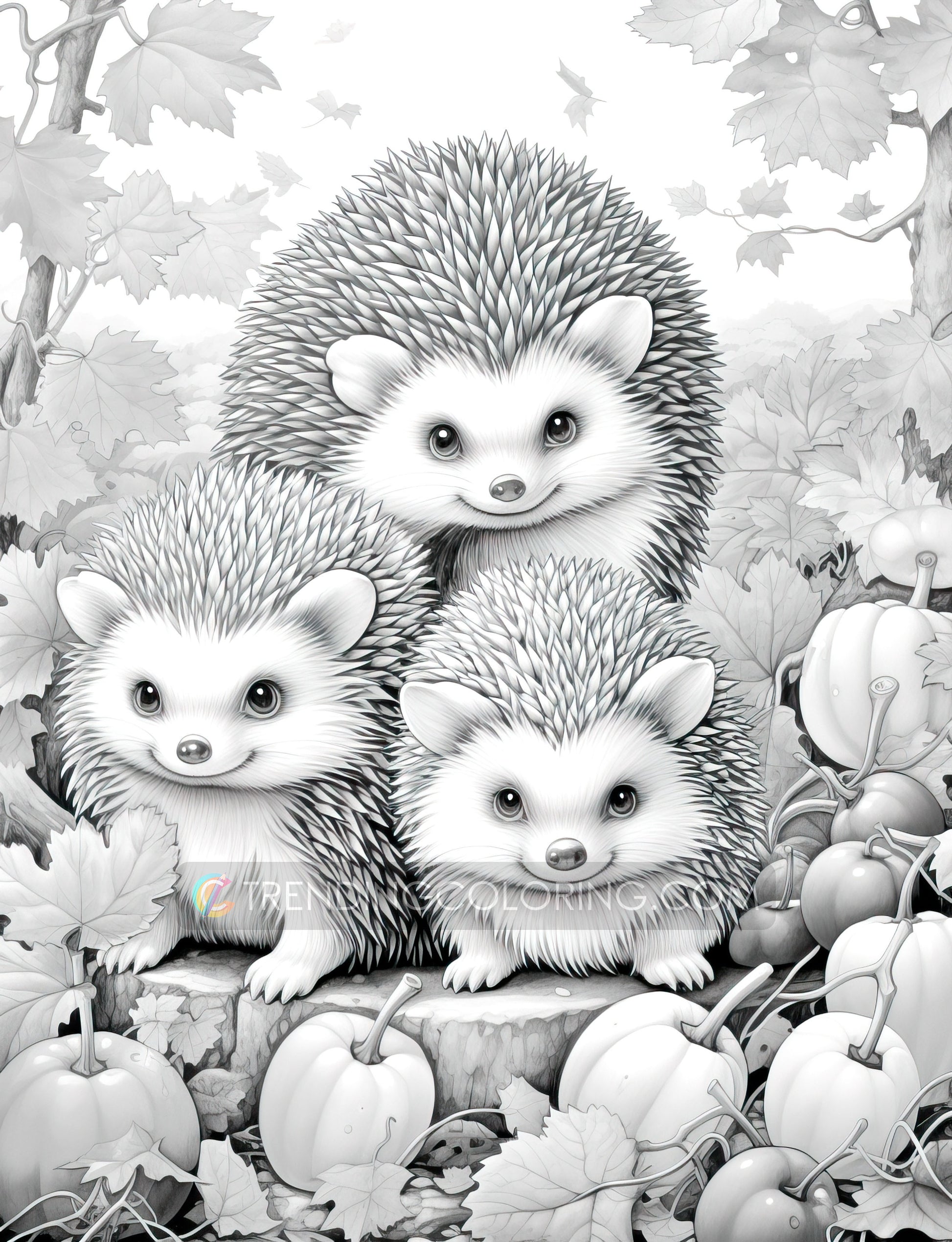 25 Autumn Animal Grayscale Coloring Pages - Instant Download - Printable PDF Dark/Light – preview 9