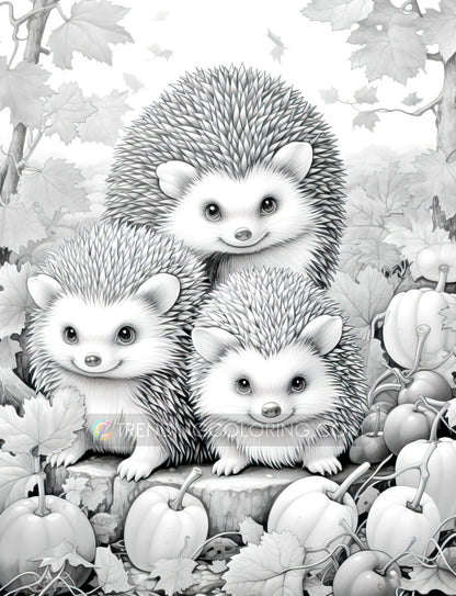 25 Autumn Animal Grayscale Coloring Pages - Instant Download - Printable PDF Dark/Light – preview 9
