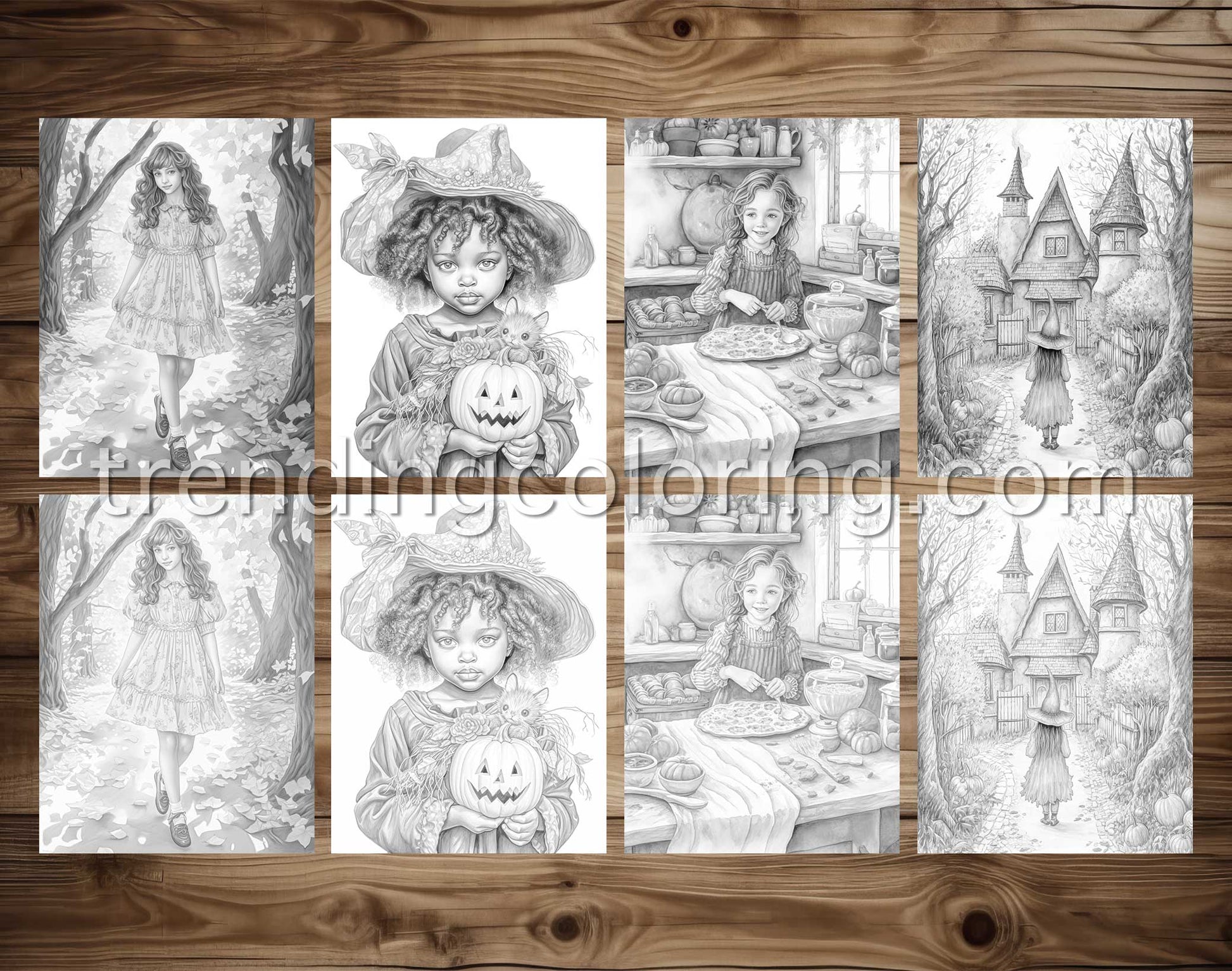 25 Autumn Girls Grayscale Coloring Pages - Instant Download - Printable PDF Dark/Light – preview 4