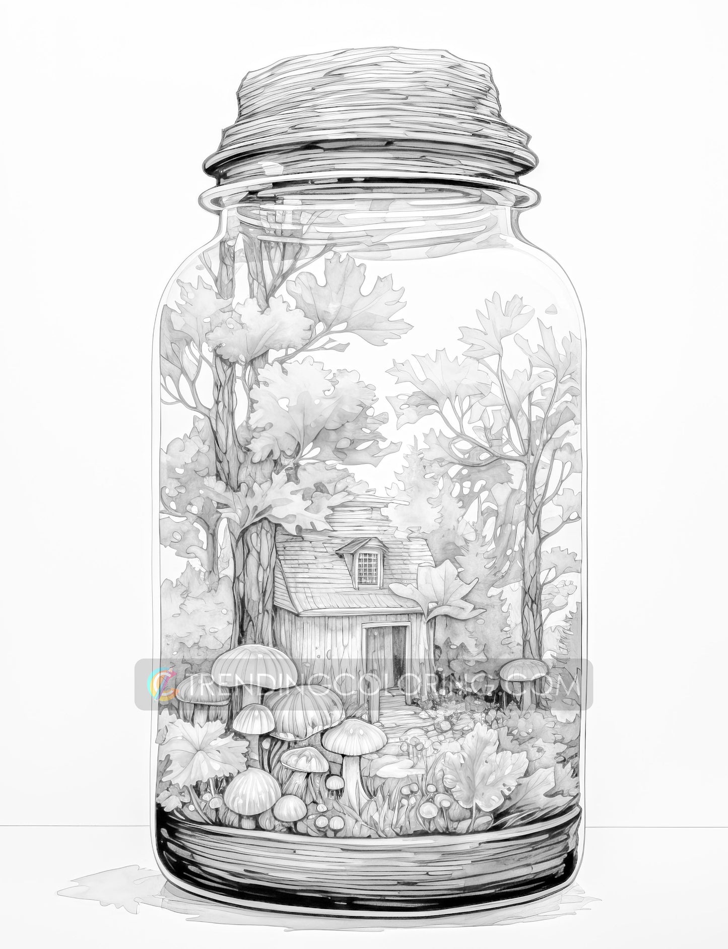 25 Autumn In Jar Grayscale Coloring Pages - Instant Download - Printable PDF Dark/Light – preview 5