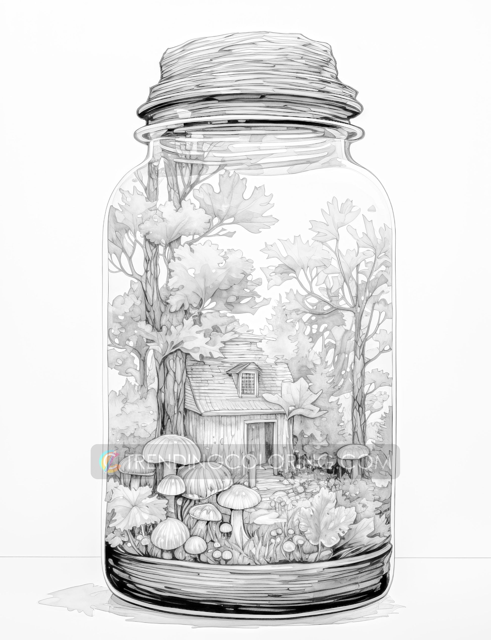 25 Autumn In Jar Grayscale Coloring Pages - Instant Download - Printable PDF Dark/Light – preview 5