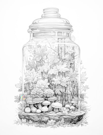 25 Autumn In Jar Grayscale Coloring Pages - Instant Download - Printable PDF Dark/Light – preview 6