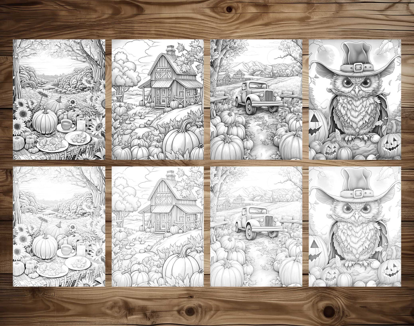 25 Autumn Vibe Grayscale Coloring Pages - Instant Download - Printable PDF Dark/Light – preview 3