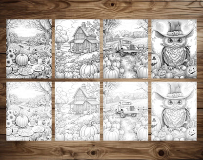 25 Autumn Vibe Grayscale Coloring Pages - Instant Download - Printable PDF Dark/Light – preview 3