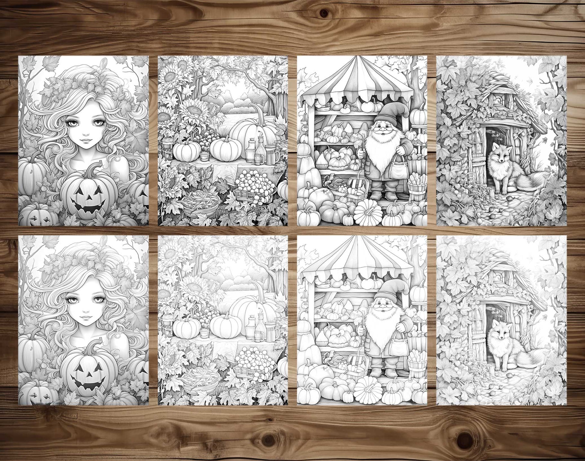 25 Autumn Vibe Grayscale Coloring Pages - Instant Download - Printable PDF Dark/Light – preview 4