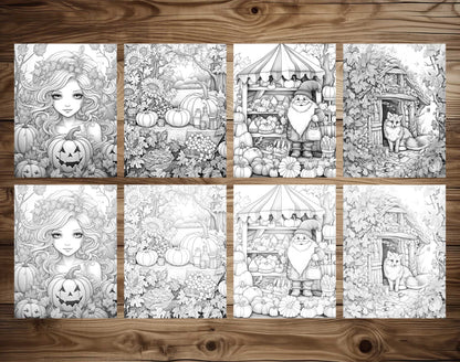 25 Autumn Vibe Grayscale Coloring Pages - Instant Download - Printable PDF Dark/Light – preview 4