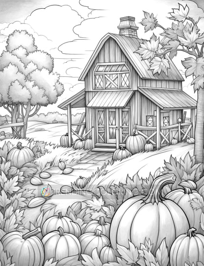 25 Autumn Vibe Grayscale Coloring Pages - Instant Download - Printable PDF Dark/Light – preview 6