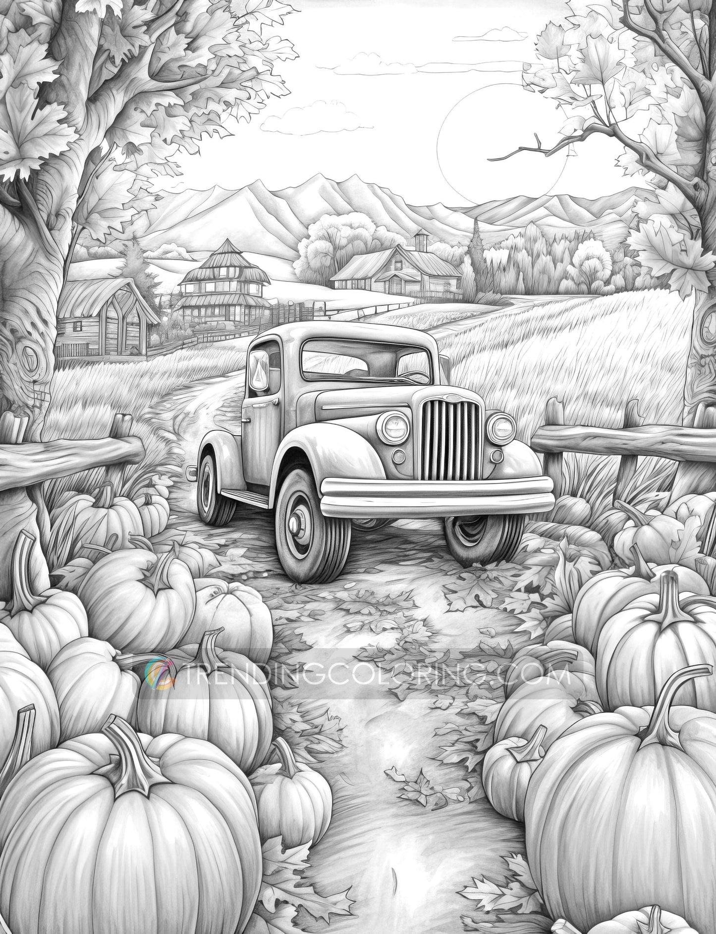 25 Autumn Vibe Grayscale Coloring Pages - Instant Download - Printable PDF Dark/Light – preview 7