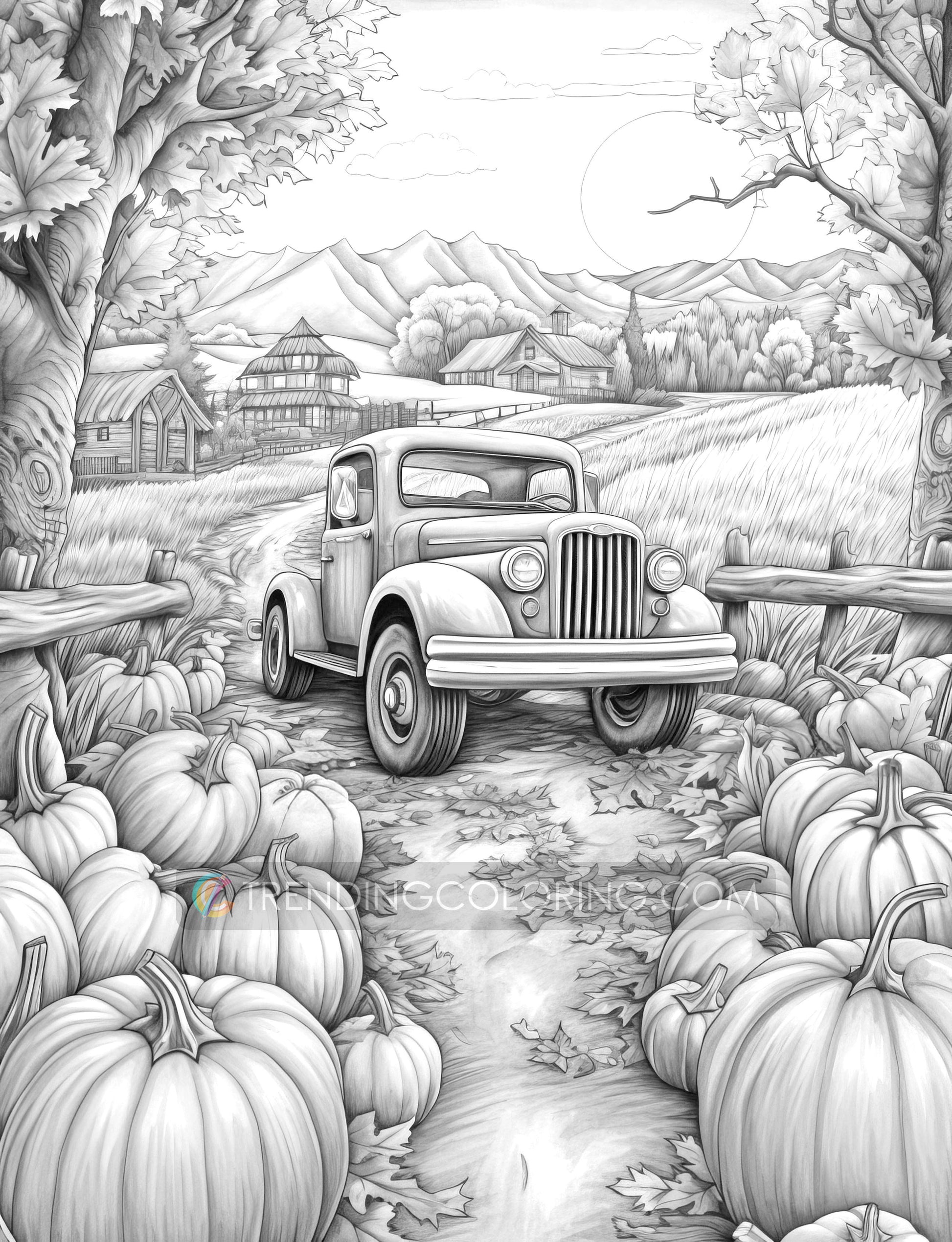 25 Autumn Vibe Grayscale Coloring Pages - Instant Download - Printable PDF Dark/Light – preview 7