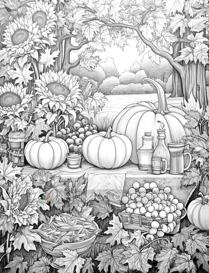 25 Autumn Vibe Grayscale Coloring Pages - Instant Download - Printable PDF Dark/Light – preview 9