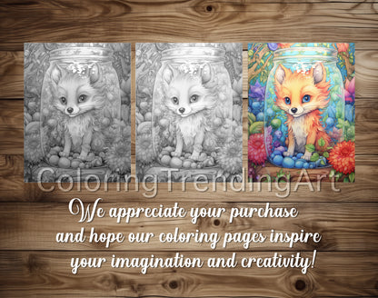 25 Baby Animal In Jar Grayscale Coloring Pages - Instant Download - Printable PDF – preview 5