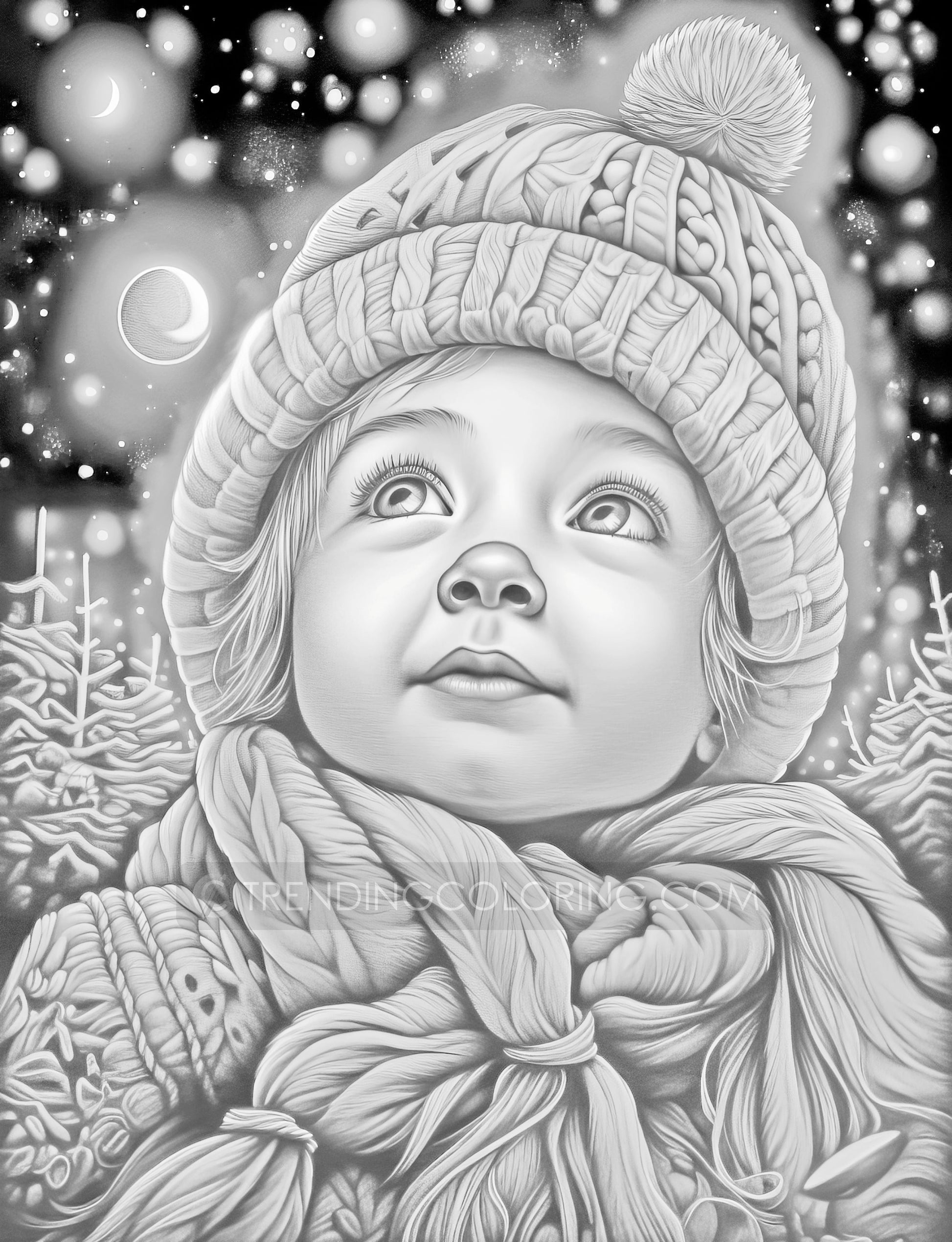 25 Baby Boy Winter Grayscale Coloring Pages - Instant Download - Printable PDF Dark/Light – preview 10