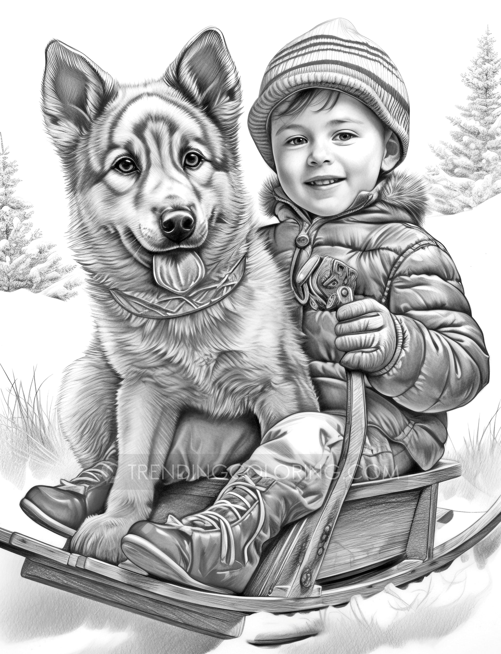 25 Baby Boy Winter Grayscale Coloring Pages - Instant Download - Printable PDF Dark/Light – preview 7