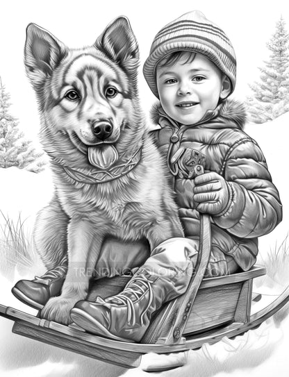 25 Baby Boy Winter Grayscale Coloring Pages - Instant Download - Printable PDF Dark/Light – preview 7