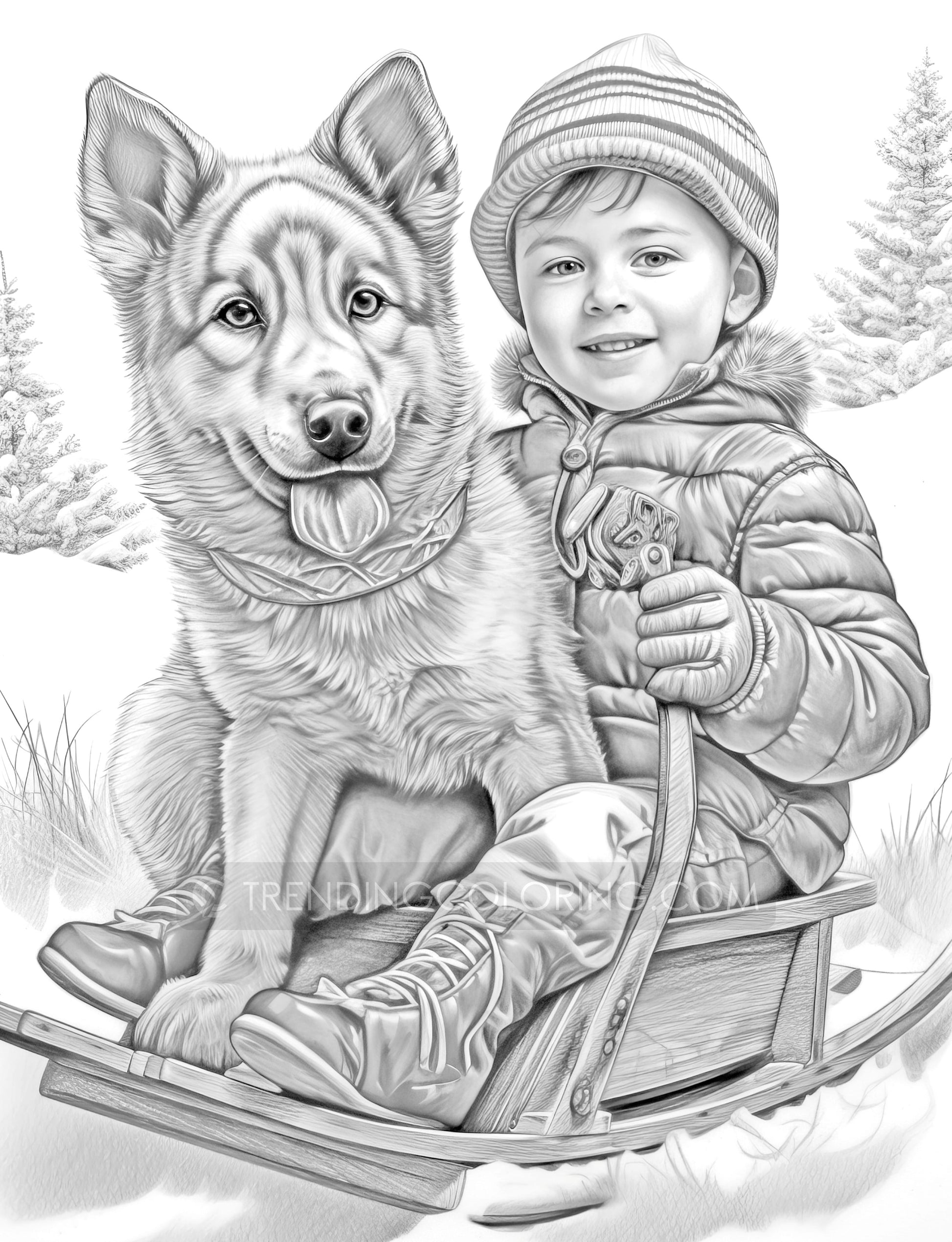 25 Baby Boy Winter Grayscale Coloring Pages - Instant Download - Printable PDF Dark/Light – preview 8