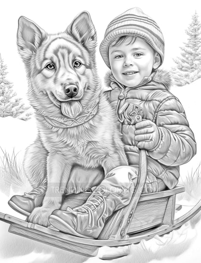 25 Baby Boy Winter Grayscale Coloring Pages - Instant Download - Printable PDF Dark/Light – preview 8