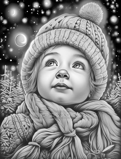 25 Baby Boy Winter Grayscale Coloring Pages - Instant Download - Printable PDF Dark/Light – preview 9