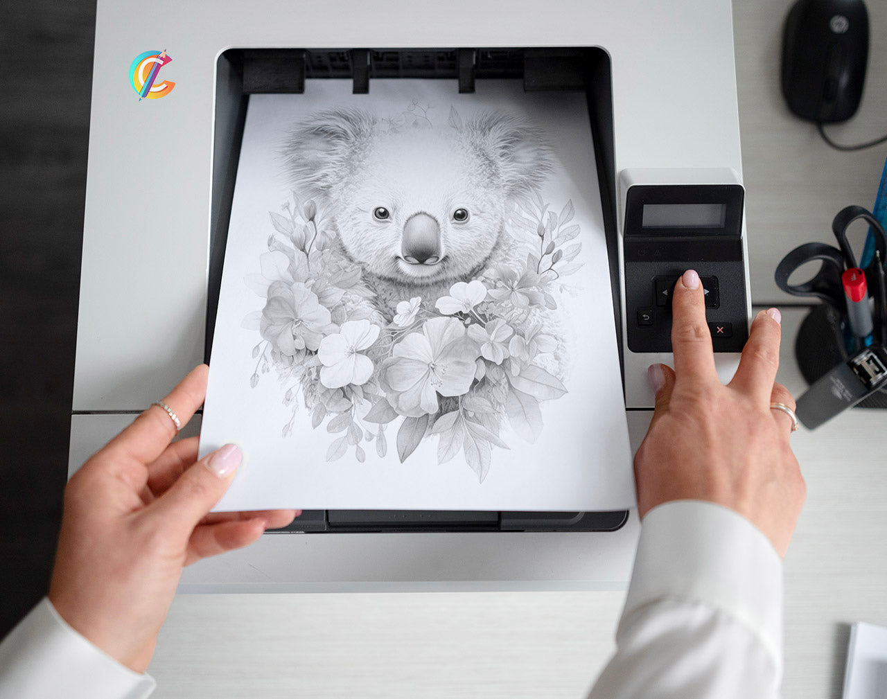 25 Baby Cute Animal Grayscale Coloring Pages - Instant Download - Printable PDF – preview 2