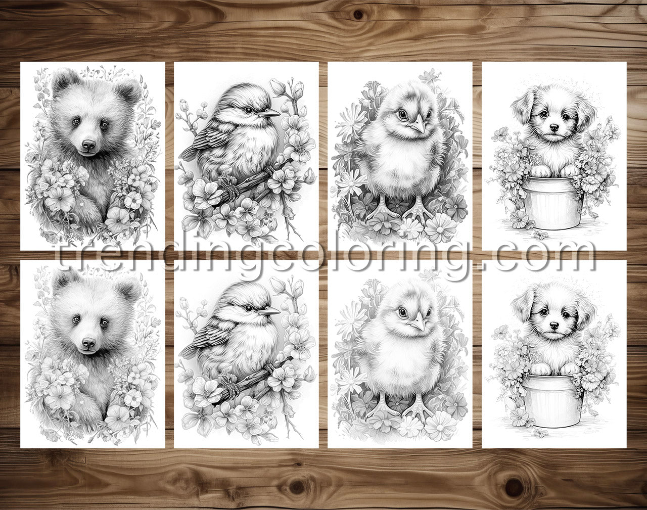 25 Baby Cute Animal Grayscale Coloring Pages - Instant Download - Printable PDF – preview 3
