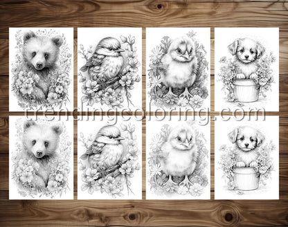 25 Baby Cute Animal Grayscale Coloring Pages - Instant Download - Printable PDF – preview 3