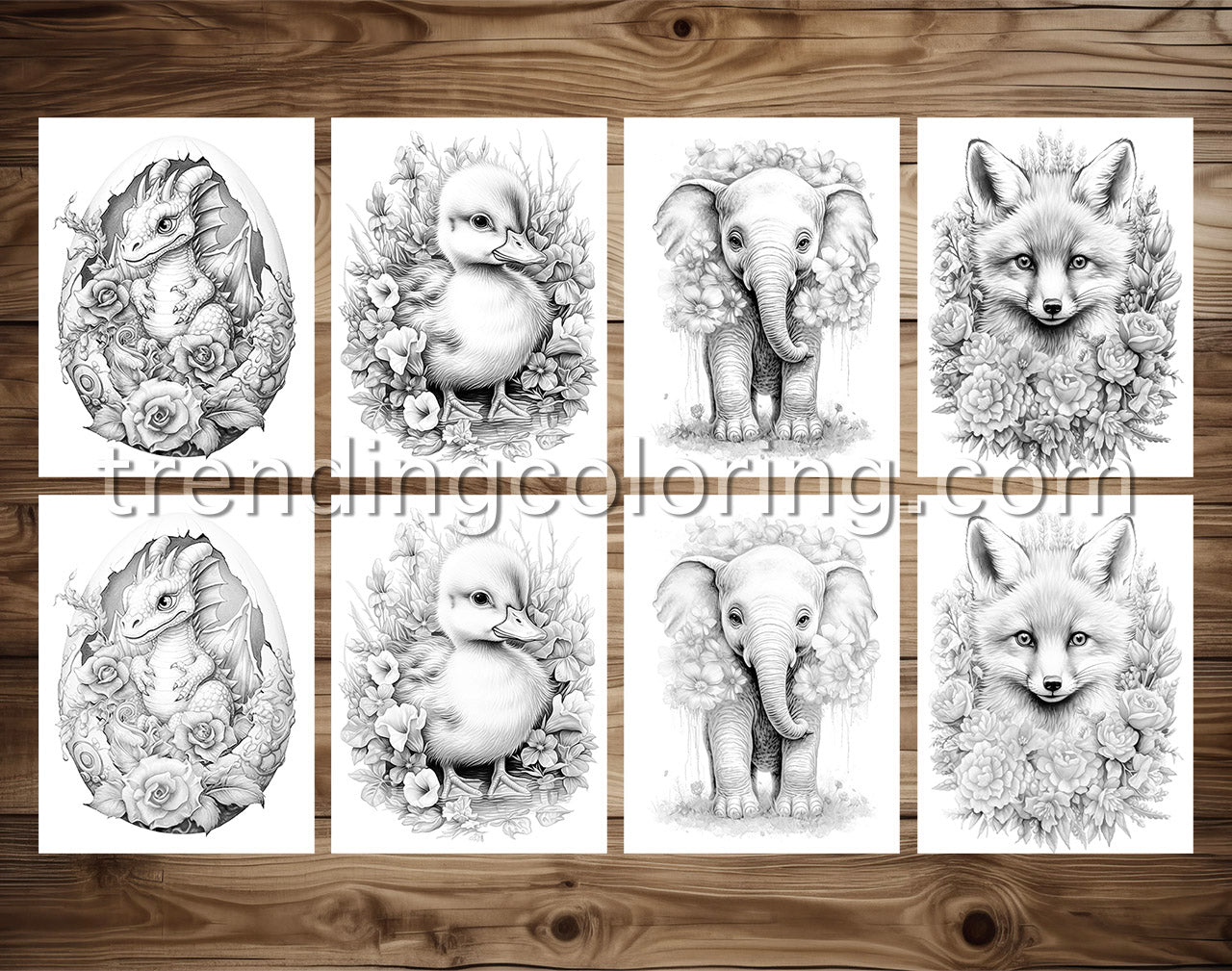 25 Baby Cute Animal Grayscale Coloring Pages - Instant Download - Printable PDF – preview 4