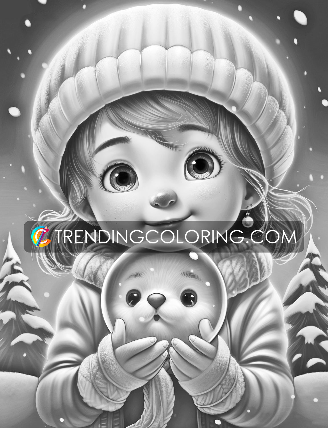 25 Baby Girl Winter Grayscale Coloring Pages - Instant Download - Printable PDF – preview 6