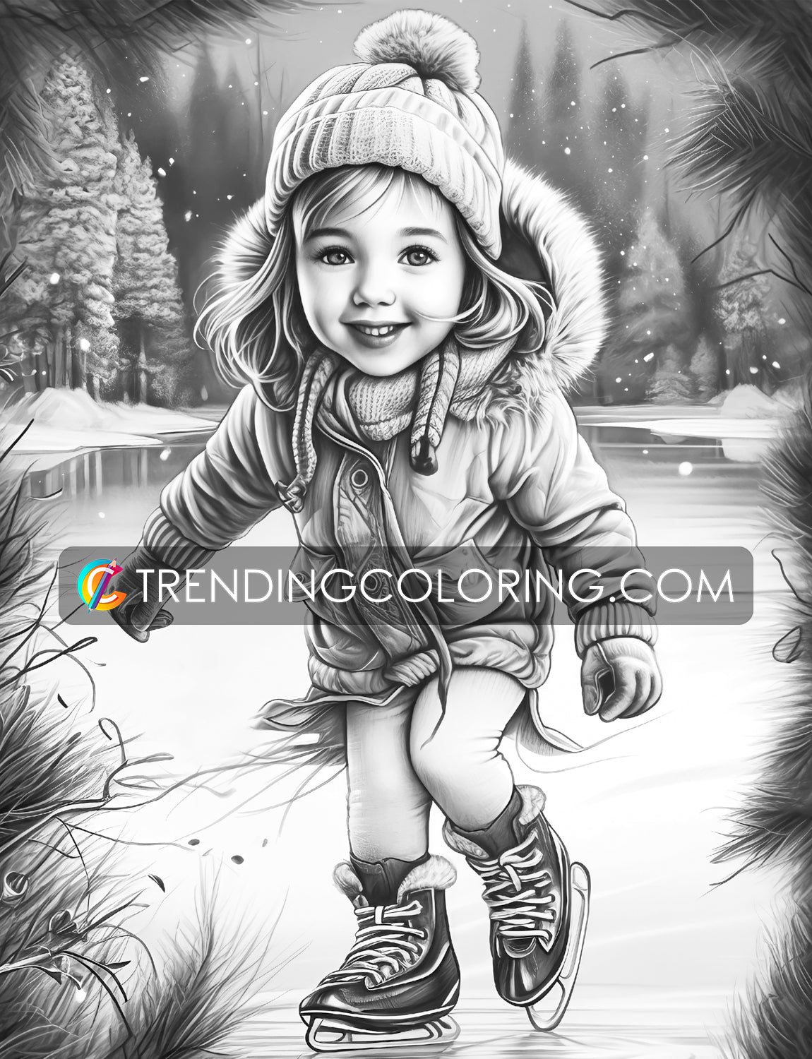 25 Baby Girl Winter Grayscale Coloring Pages - Instant Download - Printable PDF – preview 7