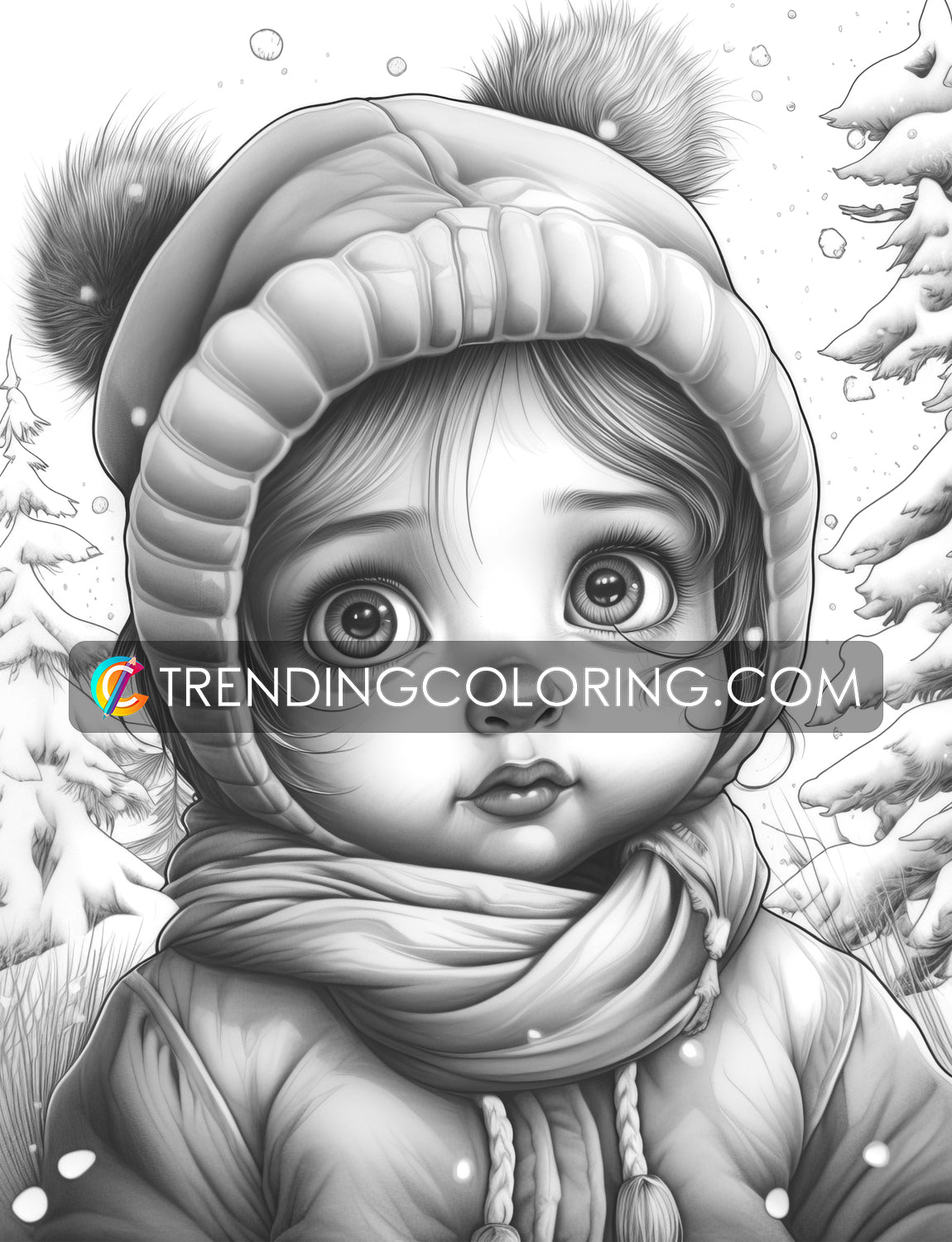 25 Baby Girl Winter Grayscale Coloring Pages - Instant Download - Printable PDF – preview 8