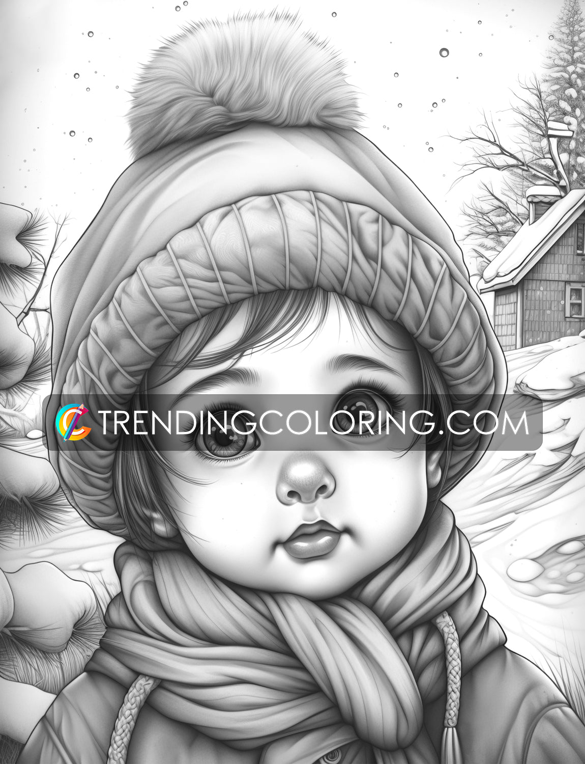 25 Baby Girl Winter Grayscale Coloring Pages - Instant Download - Printable PDF – preview 9