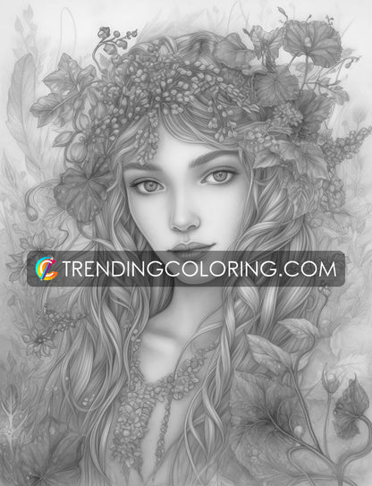 25 Beauty Queen Grayscale Coloring Pages - Instant Download - Printable PDF – preview 10