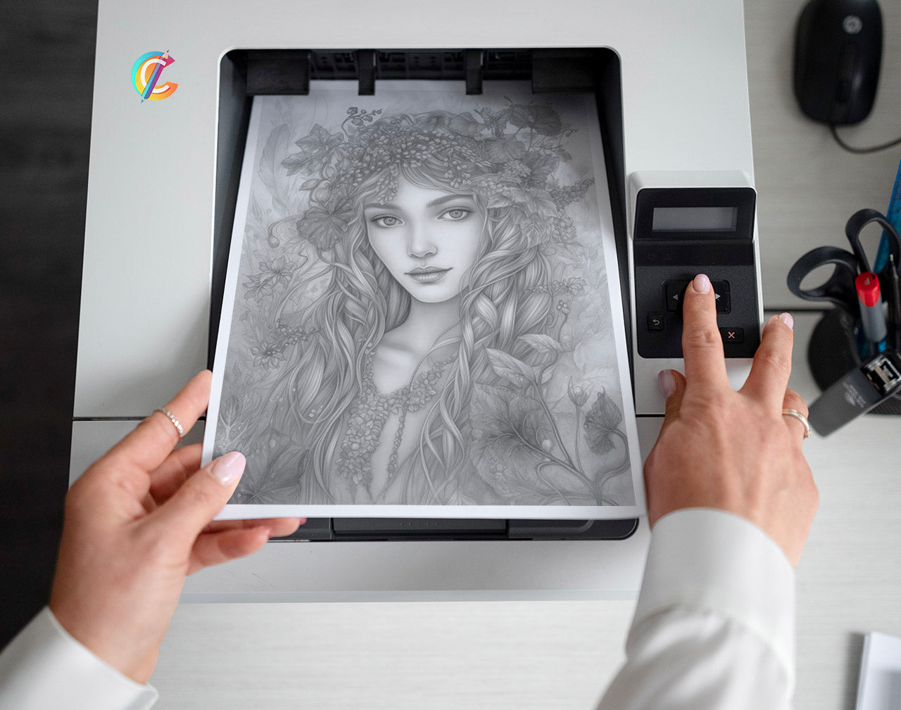 25 Beauty Queen Grayscale Coloring Pages - Instant Download - Printable PDF – preview 2