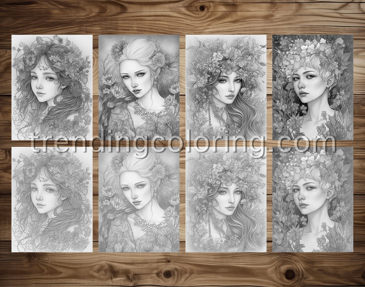 25 Beauty Queen Grayscale Coloring Pages - Instant Download - Printable PDF – preview 3