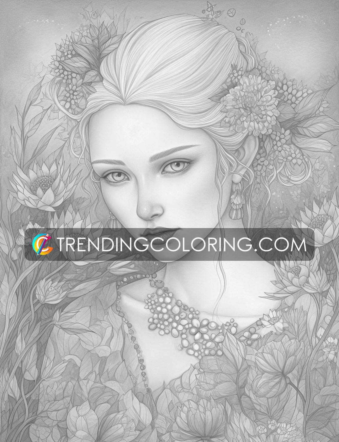 25 Beauty Queen Grayscale Coloring Pages - Instant Download - Printable PDF – preview 5